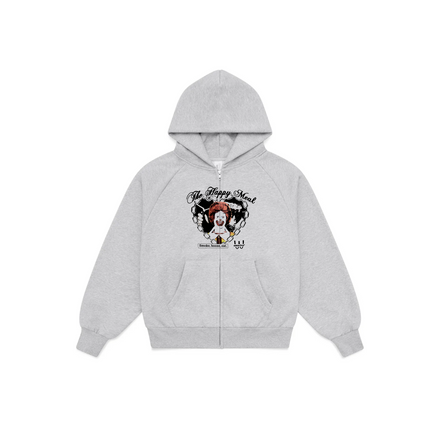 SMOKE, BOOZE, EAT - GREY MARLE ZIP-UP HOODIE